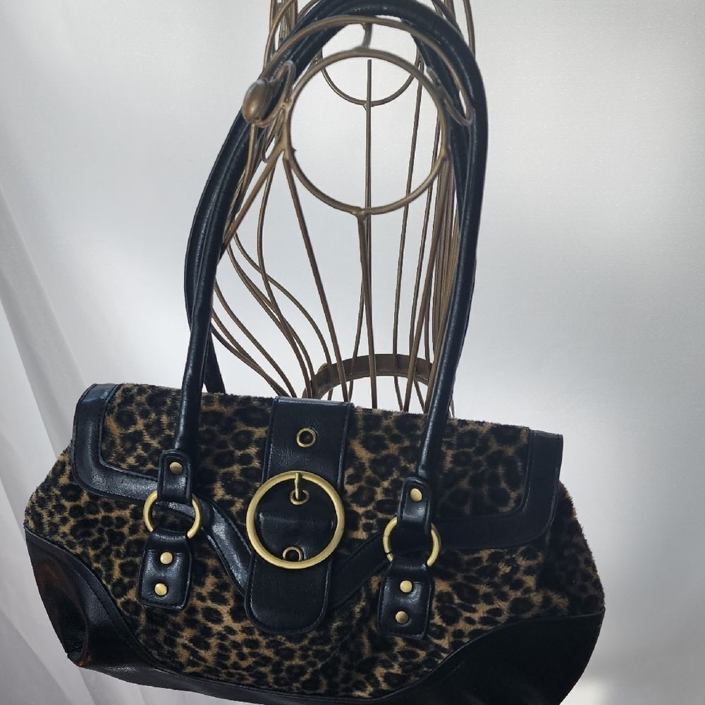 SOLD! Vintage Faux Animal Fur Shoulder Bag With Brass Tone Hardware